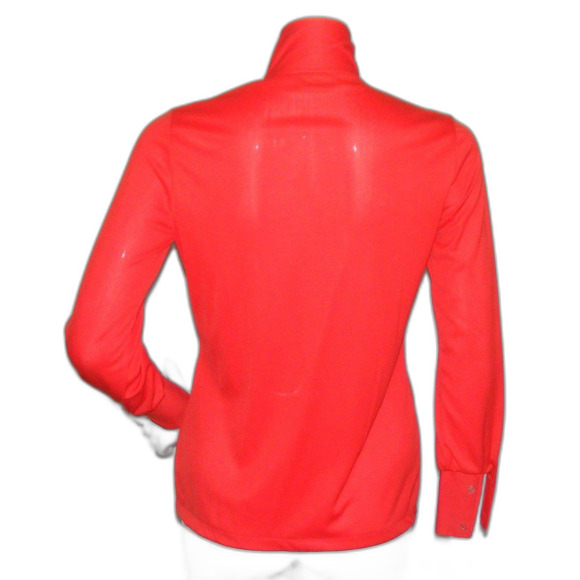 JOYCE Blouse, S, Red Poly, Neck Bow, Long Sleeves, Wide cuffs, VINTAGE - Picture 5 of 9